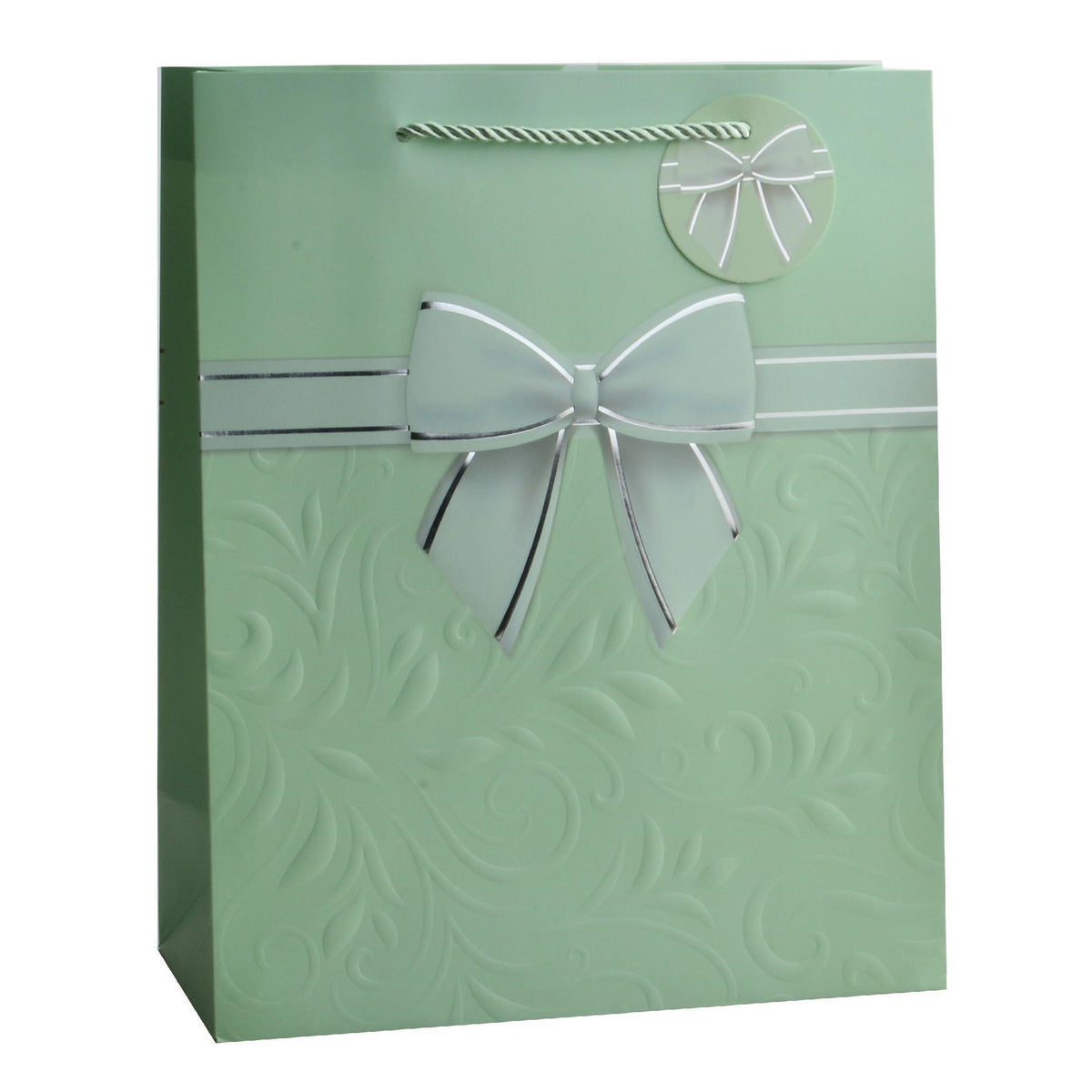 Giftrite Large Embossed Floral Paper Gift Bags with Ribbon Bow Accent & Gift Tags, 13" x 10" x 5", Assorted Colors | Wholesale