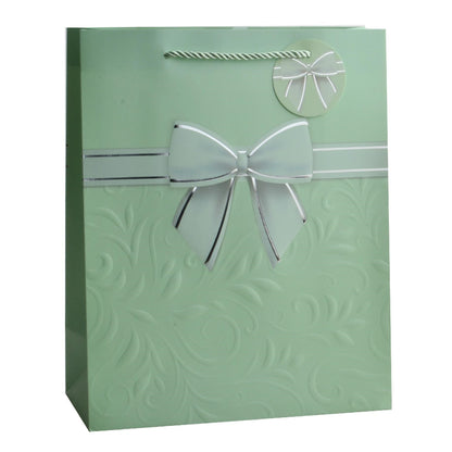 Giftrite Large Embossed Floral Paper Gift Bags with Ribbon Bow Accent & Gift Tags, 13" x 10" x 5", Assorted Colors | Wholesale