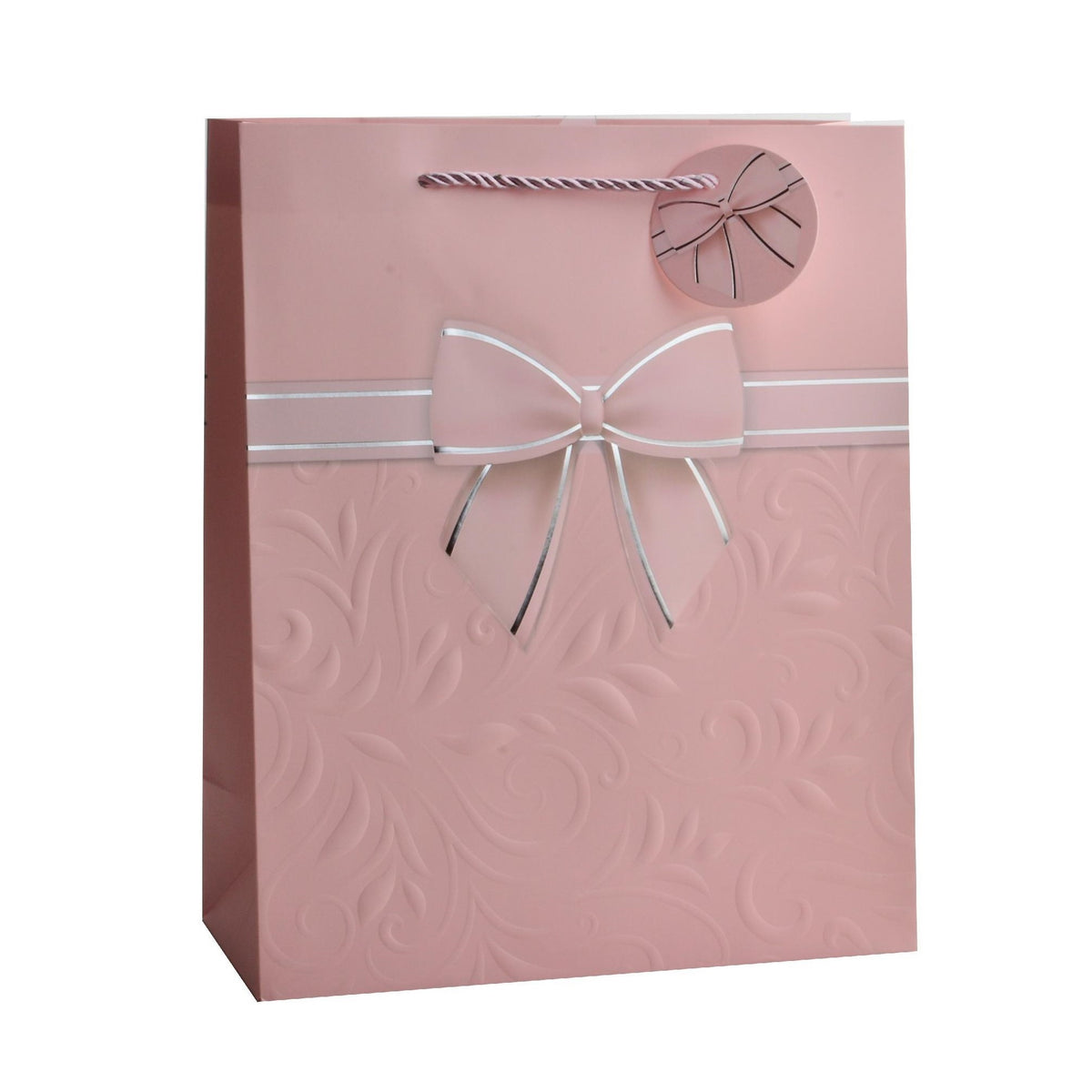 Giftrite Large Embossed Floral Paper Gift Bags with Ribbon Bow Accent & Gift Tags, 13" x 10" x 5", Assorted Colors | Wholesale