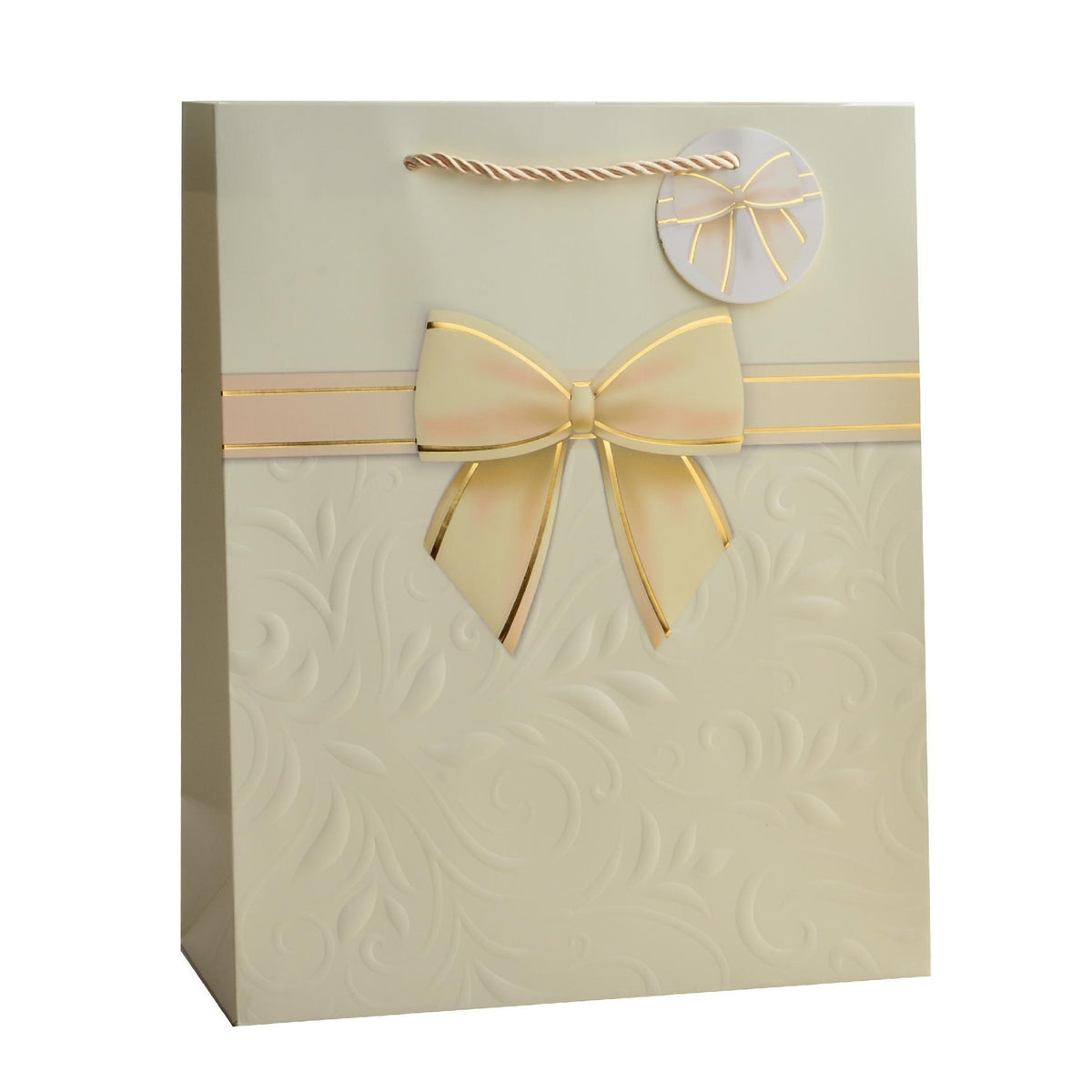 Giftrite Large Embossed Floral Paper Gift Bags with Ribbon Bow Accent & Gift Tags, 13" x 10" x 5", Assorted Colors | Wholesale