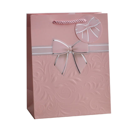 Giftrite Medium Embossed Floral Paper Gift Bags with Ribbon Bow Accent & Gift Tags, 9" x 7" x 4 - Assorted | Wholesale