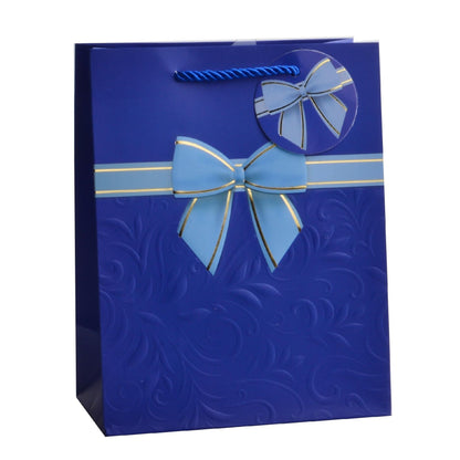 Giftrite Medium Embossed Floral Paper Gift Bags with Ribbon Bow Accent & Gift Tags, 9" x 7" x 4 - Assorted | Wholesale
