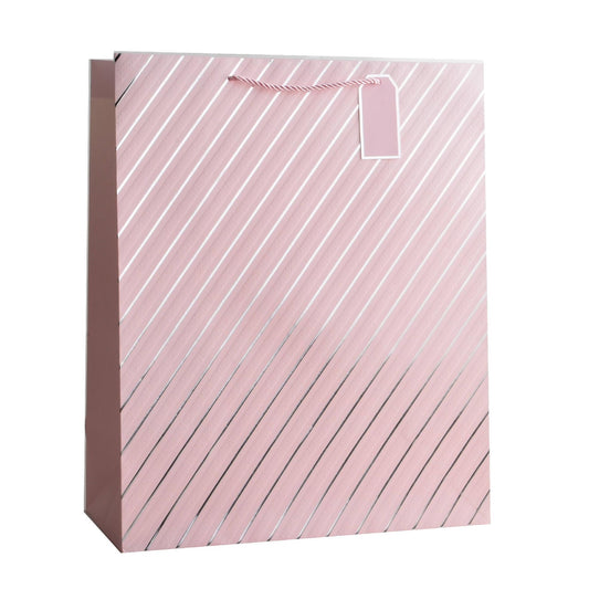 Giftrite Jumbo Foil Metallic Striped Paper Gift Bags with Handles & Gift Tags, 19" x 16" x 8", | Wholesale
