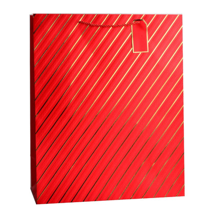 Giftrite Jumbo Foil Metallic Striped Paper Gift Bags with Handles & Gift Tags, 19" x 16" x 8", | Wholesale