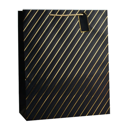 Giftrite Jumbo Foil Metallic Striped Paper Gift Bags with Handles & Gift Tags, 19" x 16" x 8", | Wholesale