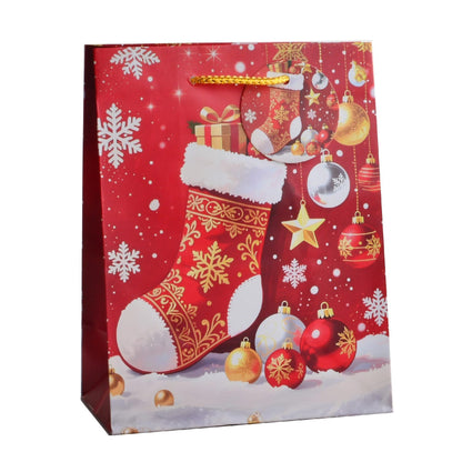 Giftrite Medium Christmas Paper Gift Bags with Handles & Gift Tags, 9" x 7" x 4", Assorted Holiday Prints | Wholesale